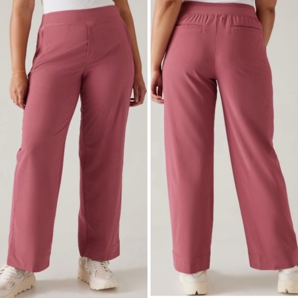 Athleta Brooklyn‎ Heights High Rise Wide Leg Trouser Pants in Rose Pink.